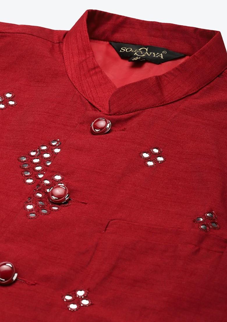 Mustard Mirror Work Cotton Kurta Set For Men