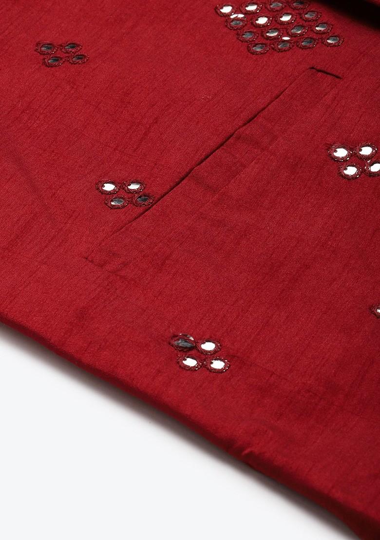 Mustard Mirror Work Cotton Kurta Set For Men