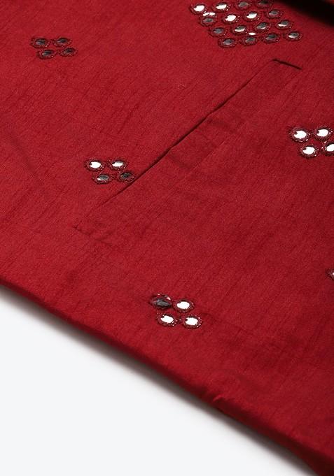 Mustard Mirror Work Cotton Kurta Set For Men