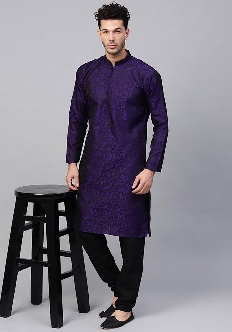 Purple Woven Jacquard Kurta Set For Men — view on Indya