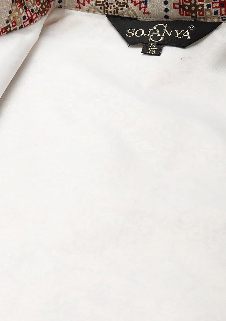 Pink Ethnic Motifs Poly Blend Kurta Set For Men