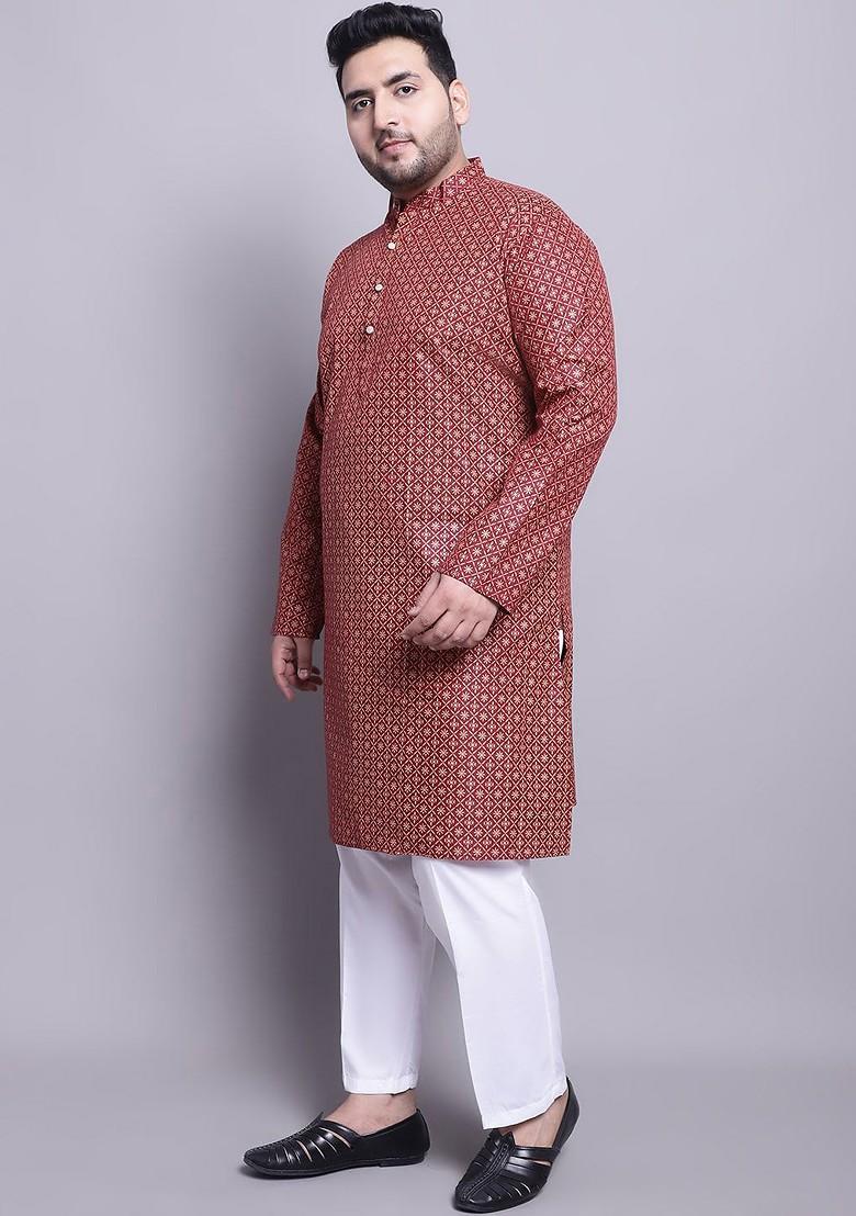 Maroon Woven Silk Kurta Set For Men