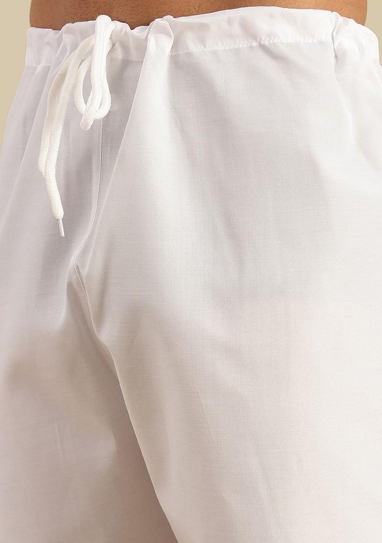 White Embroidered Cotton Kurta Set For Men