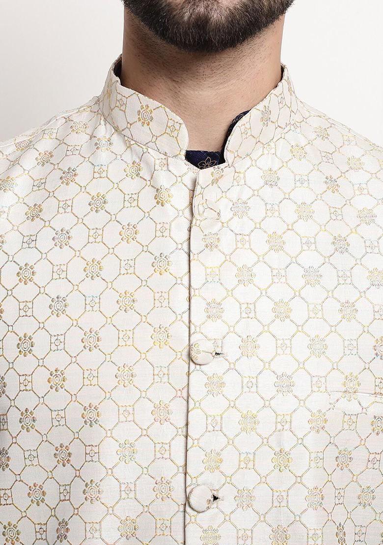 Navy Blue Woven Poly Blend Kurta Set For Men