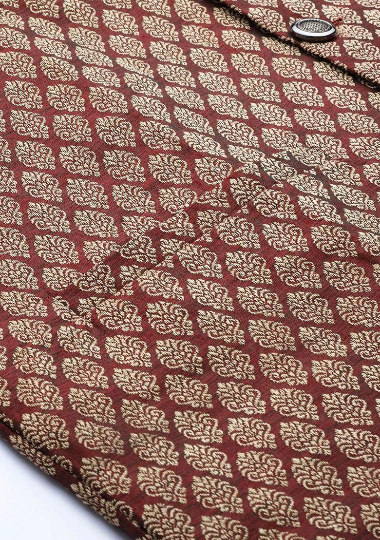 Beige Solid Jacquard Kurta Set For Men