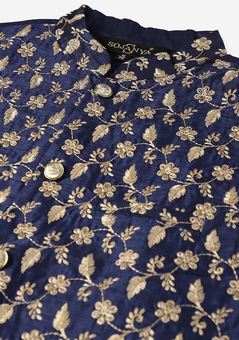 Pink Ethnic Motifs Poly Blend Kurta Set For Men