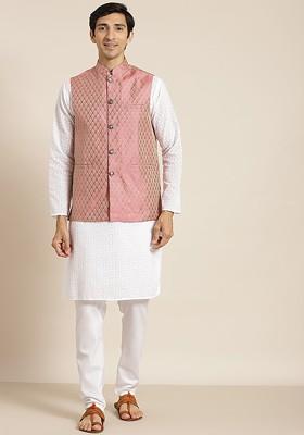 White Chikankari Cotton Kurta Set For Men