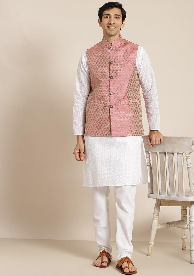 White Chikankari Cotton Kurta Set For Men