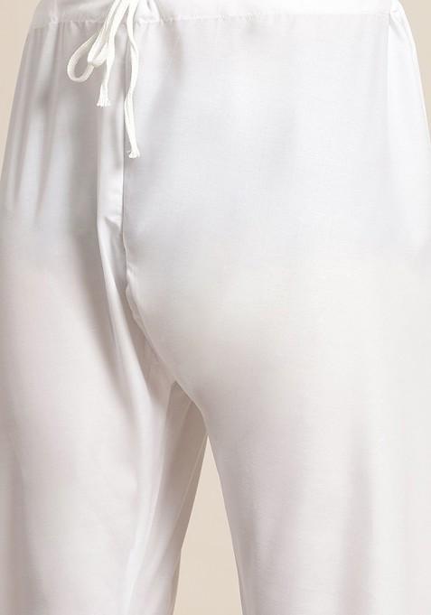 White Chikankari Cotton Kurta Set For Men