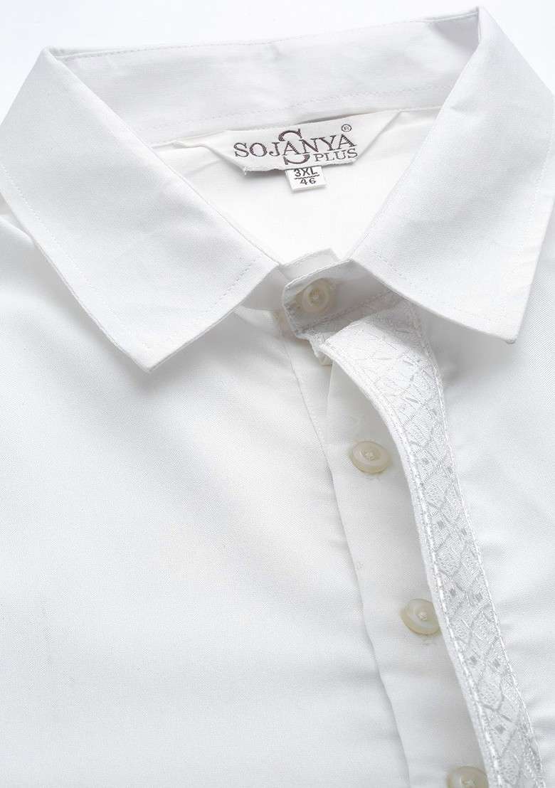 Off White Solid Cotton Kurta Set For Men - Indya