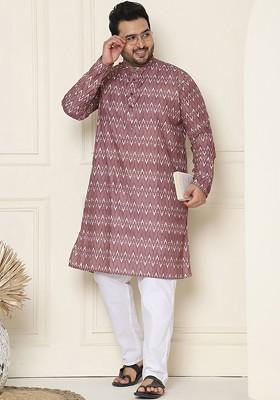 Brown Printed Cotton Kurta Set For Men