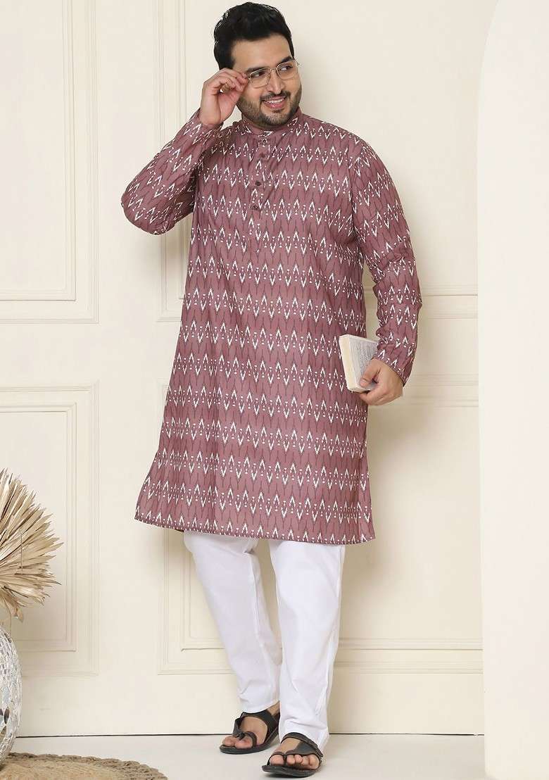 Brown Printed Cotton Kurta Set For Men - Indya