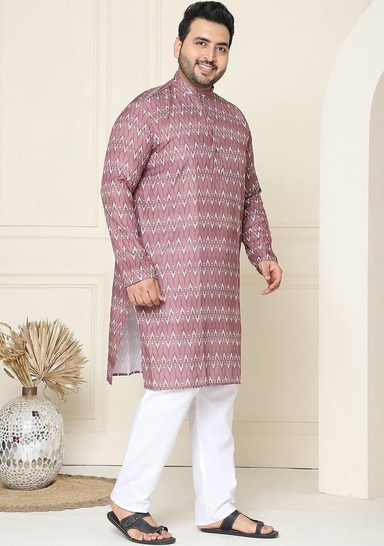 Brown Printed Cotton Kurta Set For Men