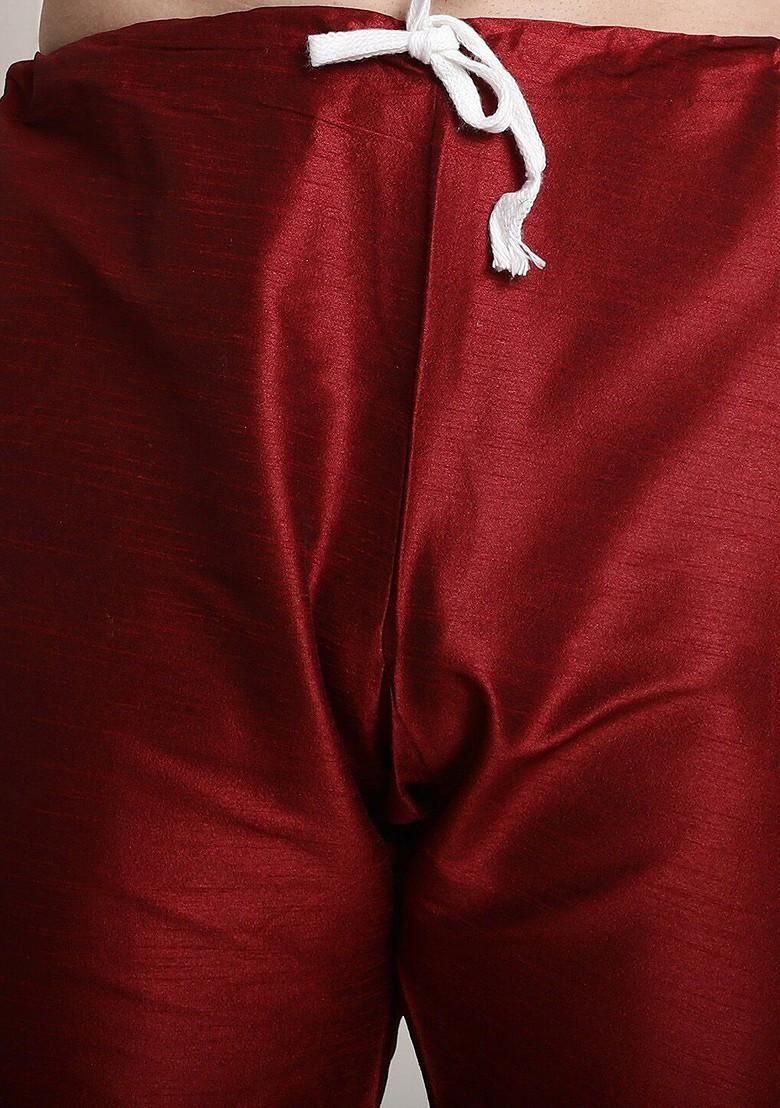 Maroon Solid Silk Kurta Set For Men