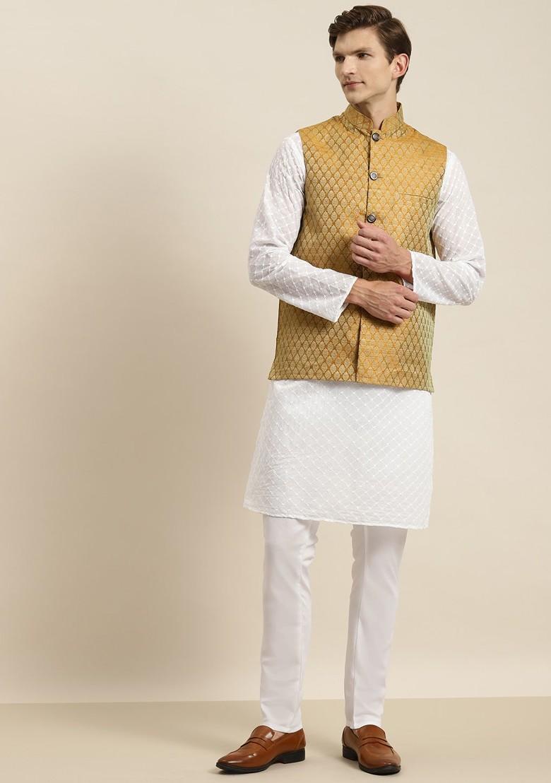 White Chikankari Cotton Kurta Set For Men