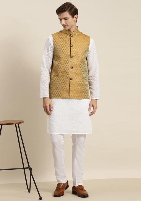 White Chikankari Cotton Kurta Set For Men