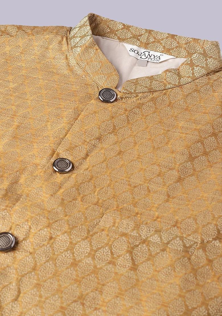 Cream Solid Cotton Kurta Set For Men