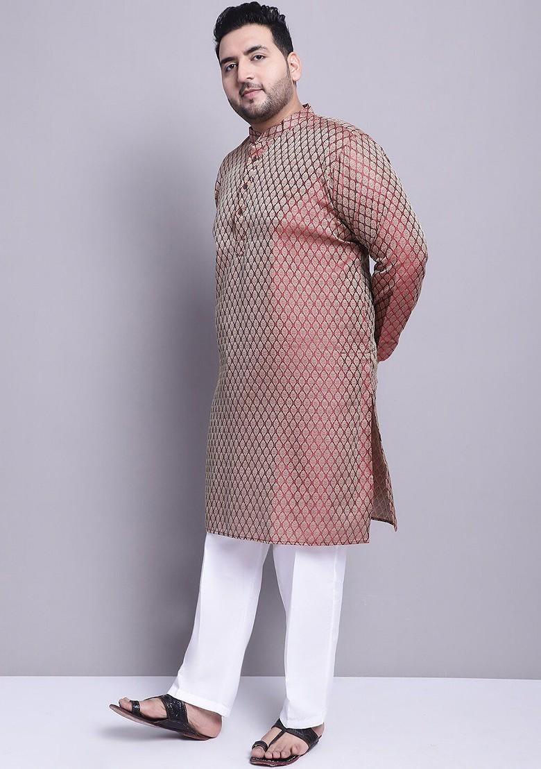 Maroon Ethnic Motifs Poly Blend Kurta Set For Men
