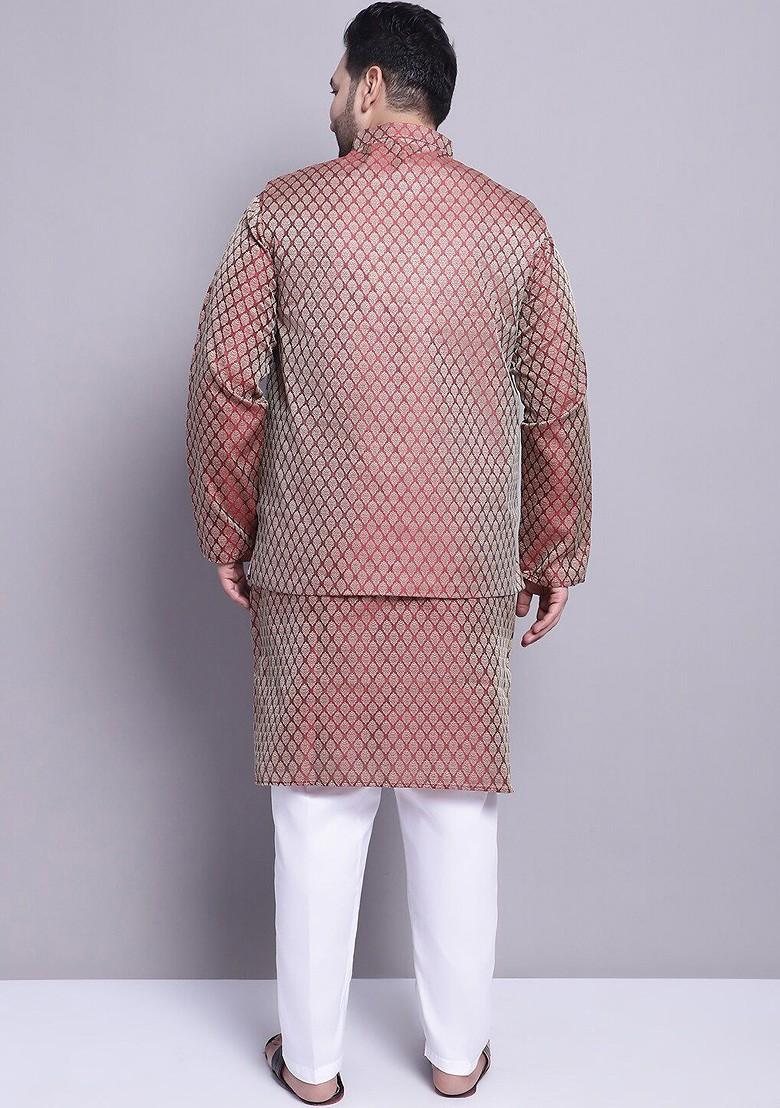 Maroon Ethnic Motifs Poly Blend Kurta Set For Men