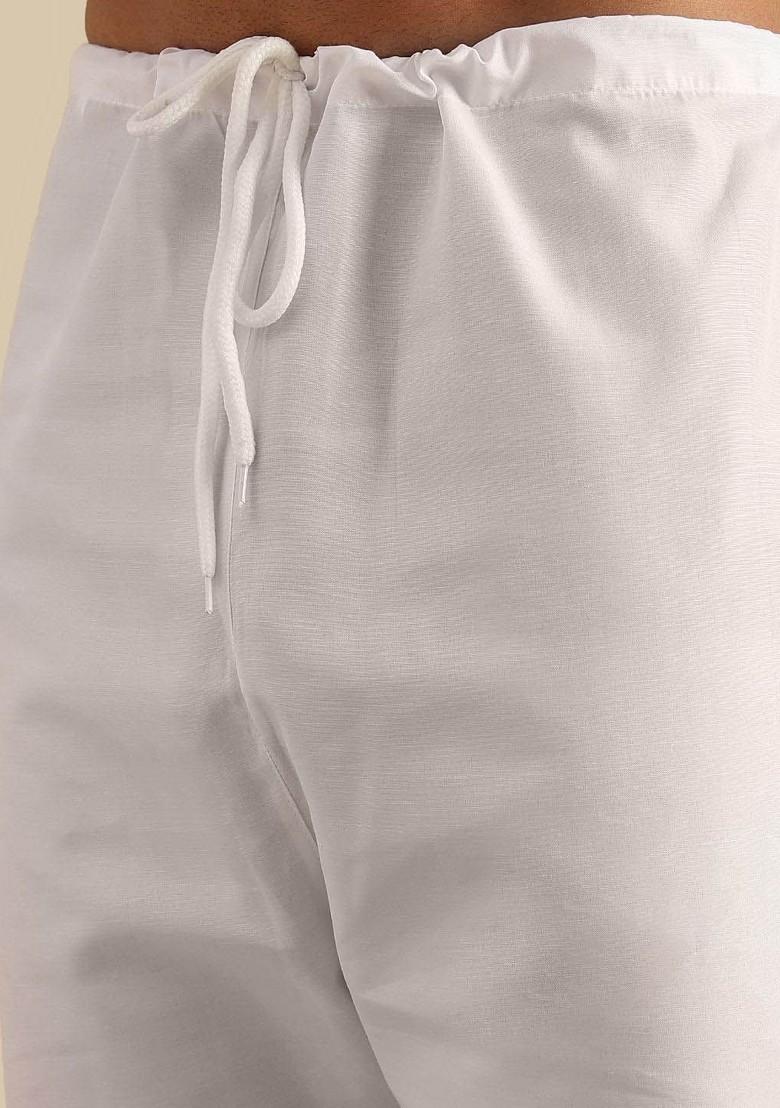 White Embroidered Cotton Kurta Set For Men