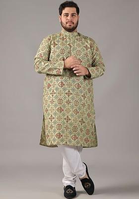 Green Ethnic Motifs Cotton Kurta Set For Men