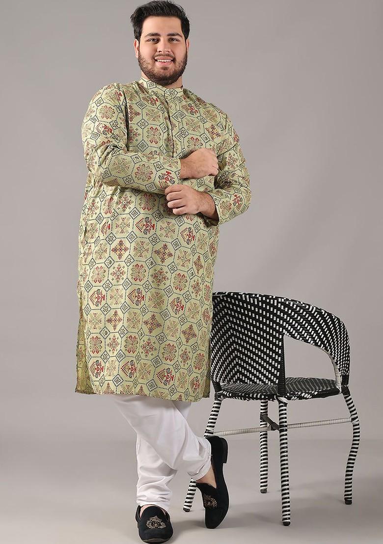 Green Ethnic Motifs Cotton Kurta Set For Men