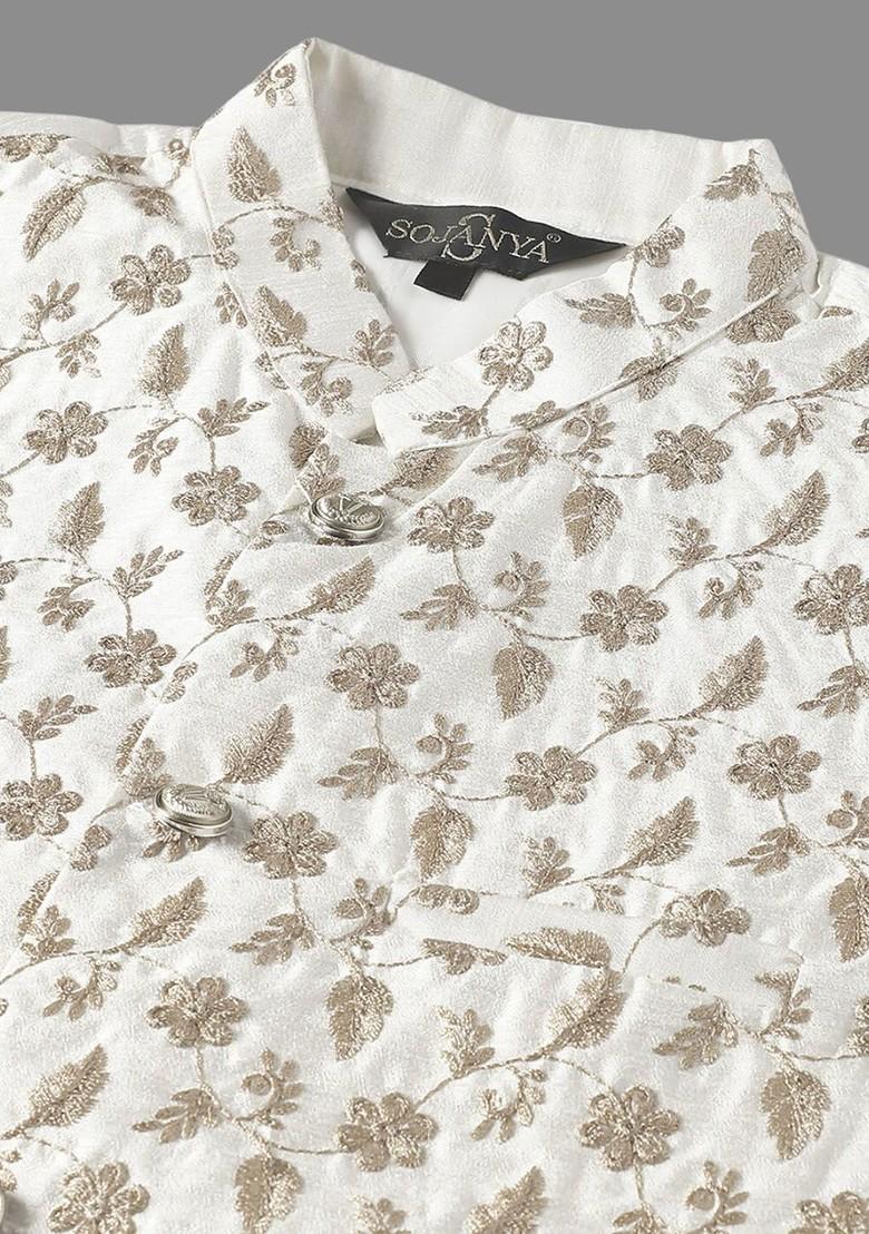 Green Embroidered Cotton Kurta Set For Men