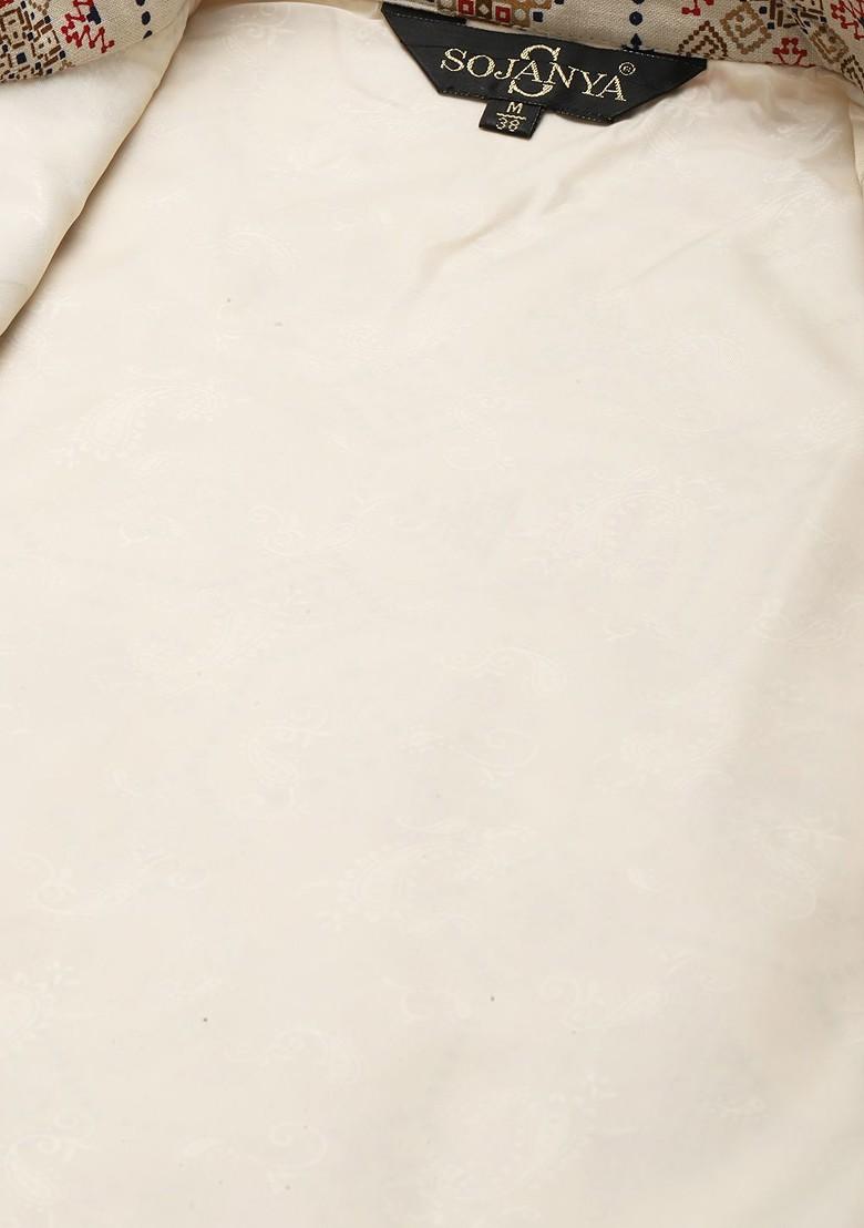 Sea Green Striped Poly Blend Kurta Set For Men