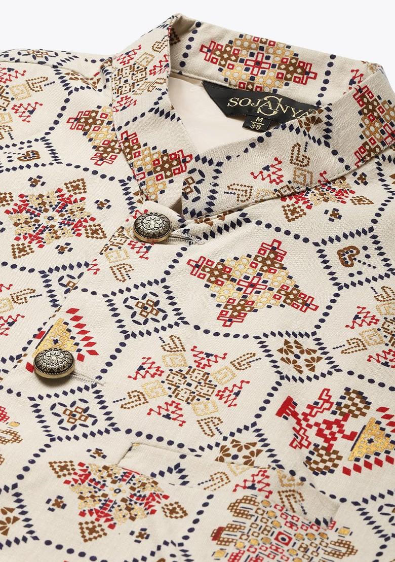 Sea Green Striped Poly Blend Kurta Set For Men