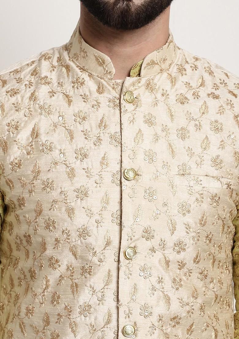 Lime Green Printed Poly Blend Kurta Set For Men