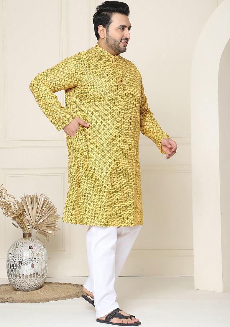 Mustard Ethnic Motifs Poly Blend Kurta Set For Men