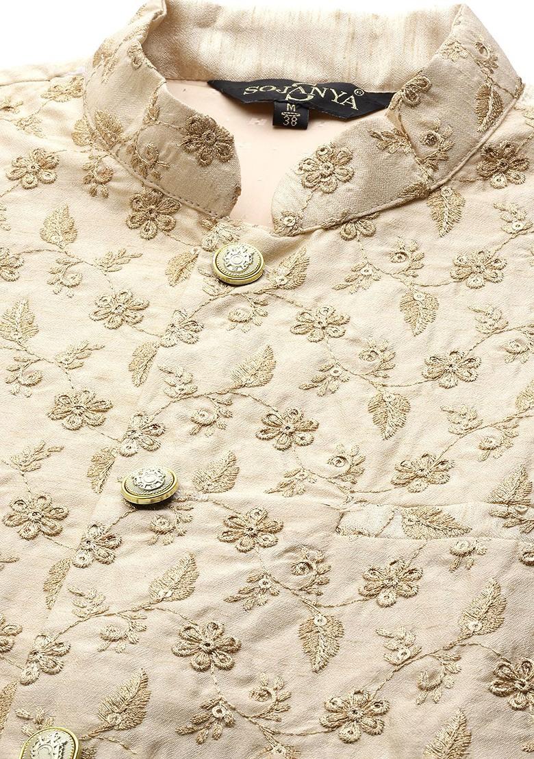 Maroon Ethnic Motifs Poly Blend Kurta Set For Men