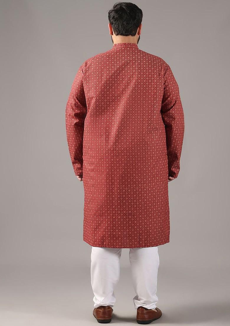 Maroon Ethnic Motifs Cotton Kurta Set For Men