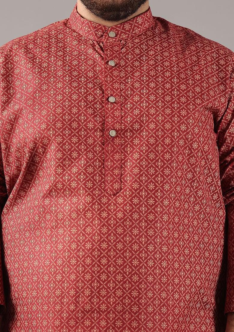 Maroon Ethnic Motifs Cotton Kurta Set For Men