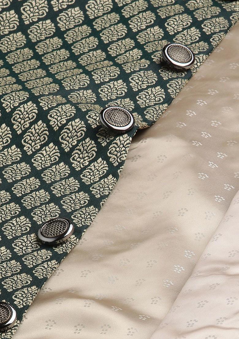 Green Ethnic Motifs Poly Blend Kurta Set For Men