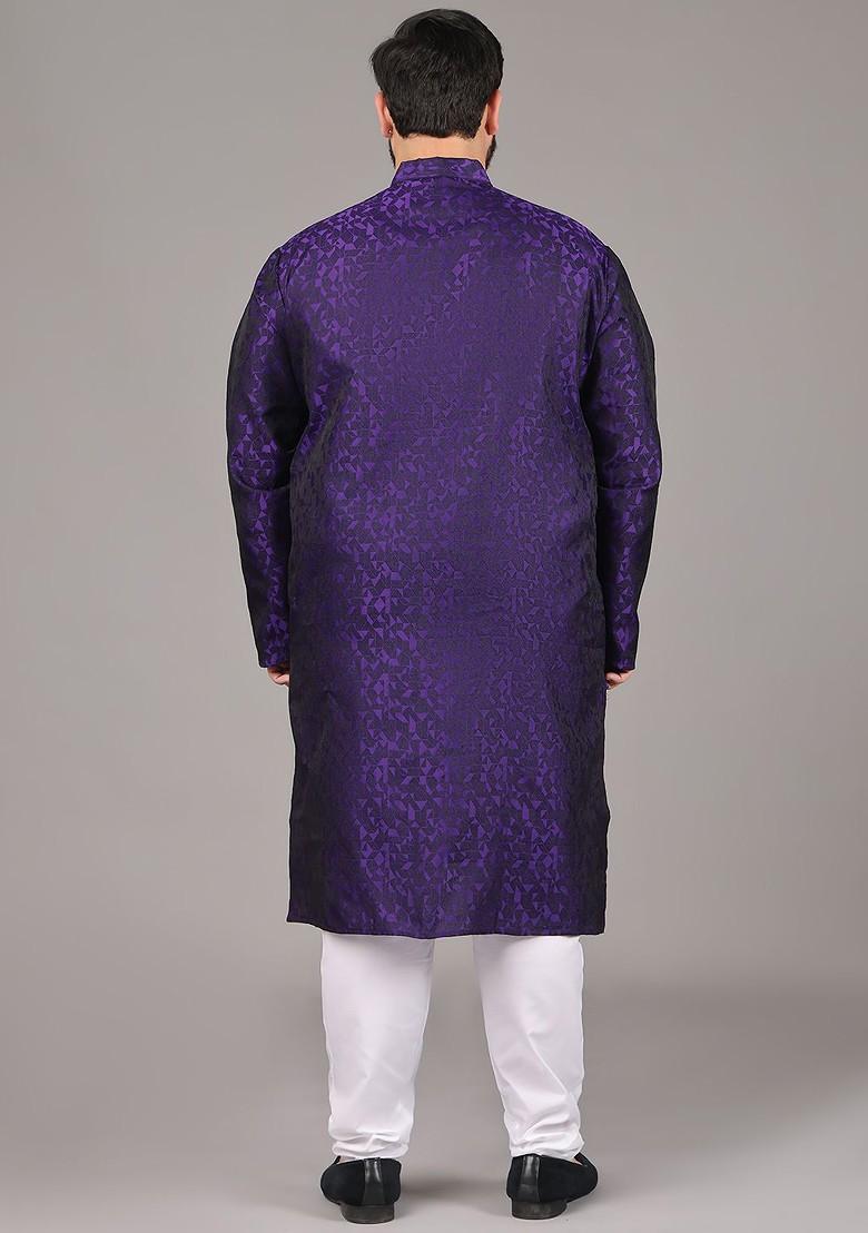 Purple Woven Poly Blend Kurta Set For Men