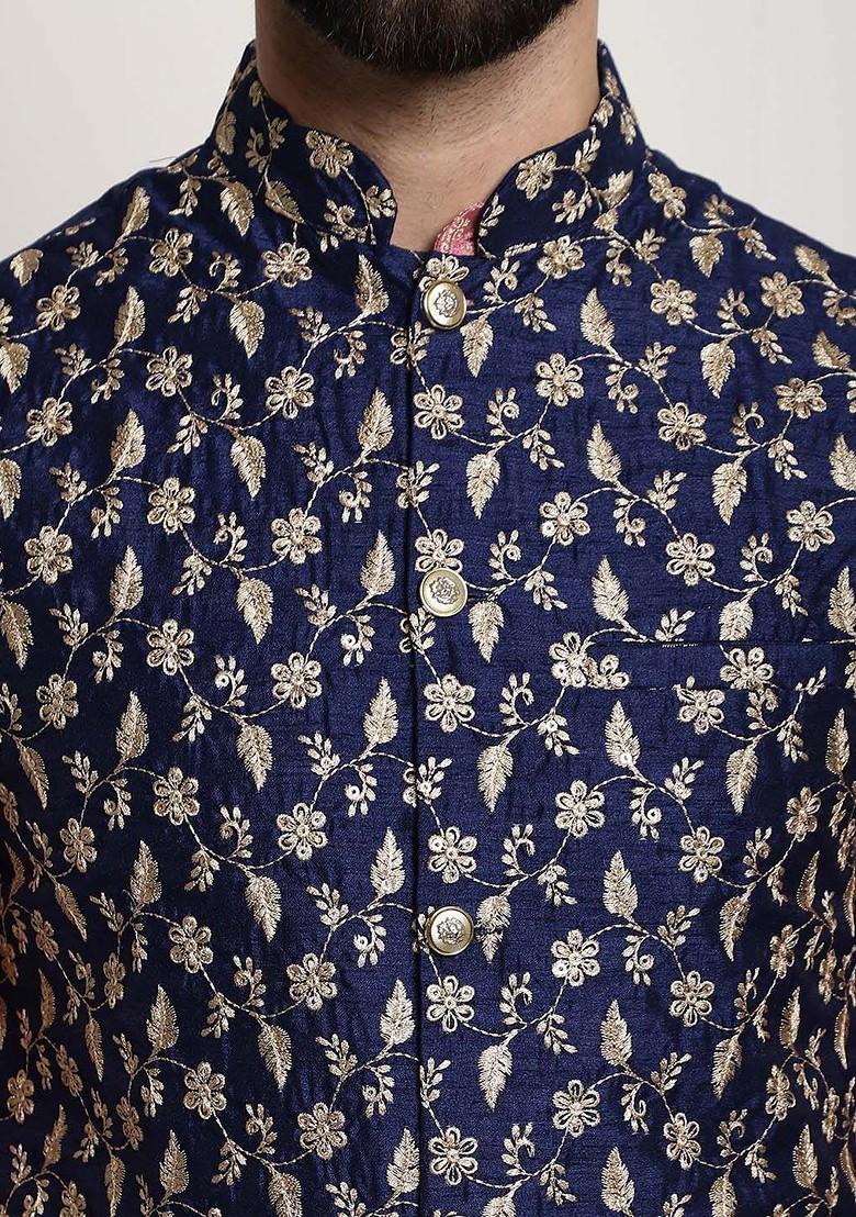 Mustard Woven Poly Blend Kurta Set For Men