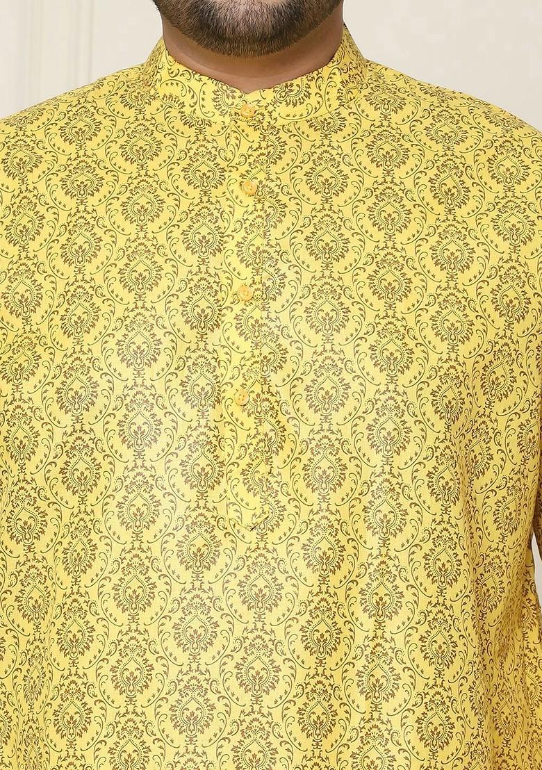 Mustard Ethnic Motifs Poly Blend Kurta Set For Men
