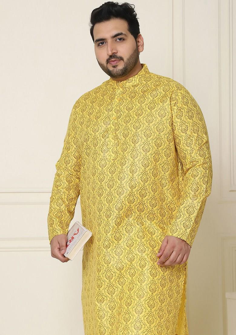Mustard Ethnic Motifs Poly Blend Kurta Set For Men