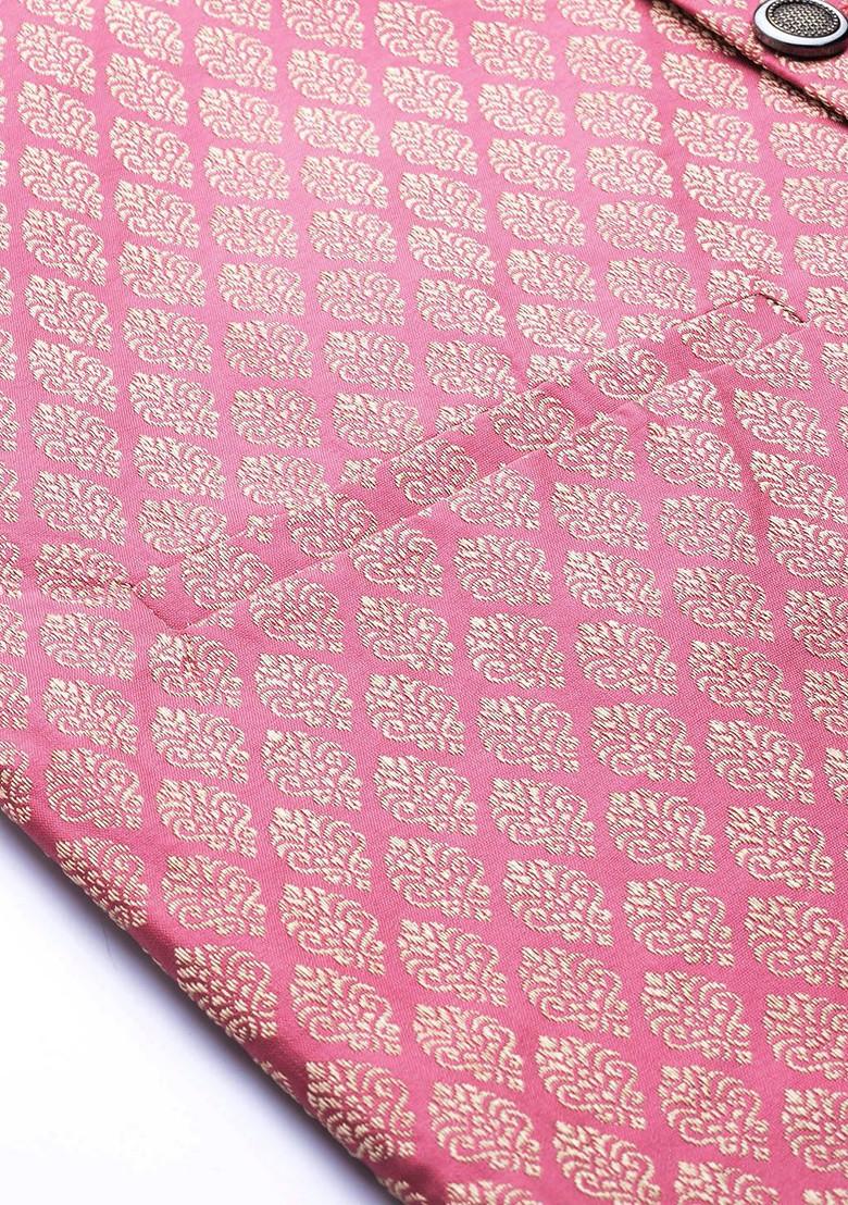 Gold Solid Poly Blend Kurta Set For Men