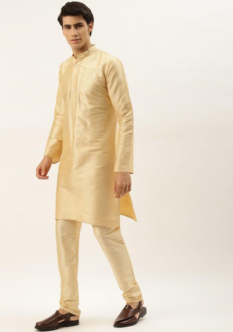 Olive Ethnic Motifs Jacquard Kurta Set For Men