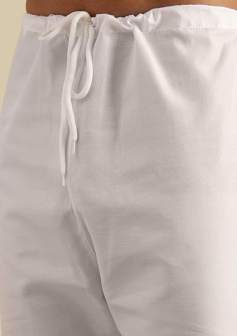 White Woven Cotton Kurta Set For Men