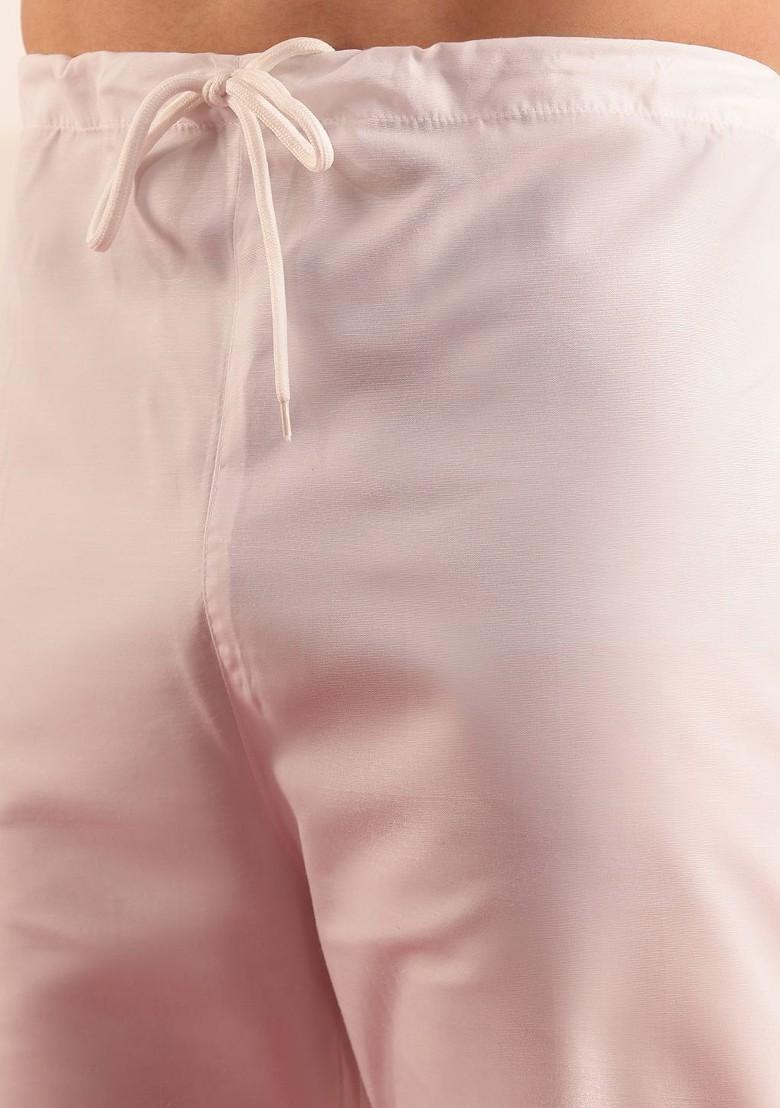 Cream Embroidered Cotton Kurta Set For Men