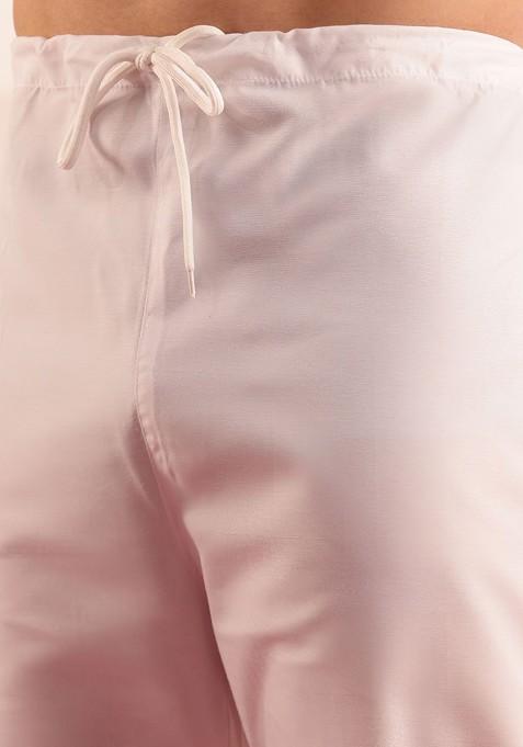 Cream Embroidered Cotton Kurta Set For Men