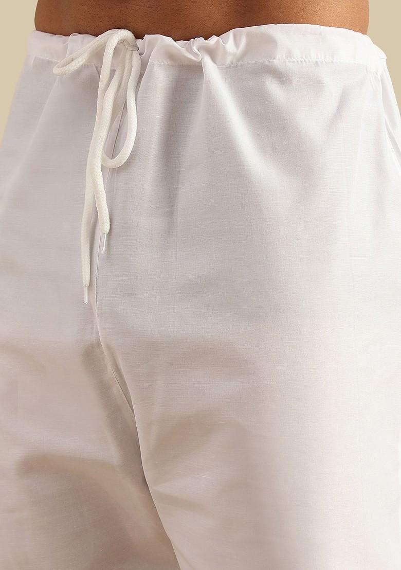 Cream Woven Poly Blend Kurta Set For Men