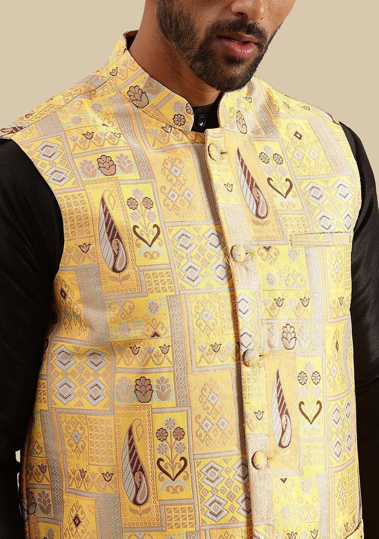 Black Solid Silk Kurta Set For Men