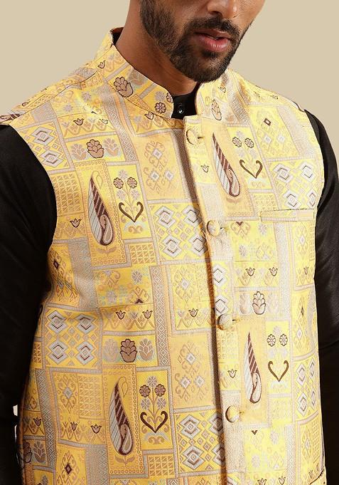 Black Solid Silk Kurta Set For Men