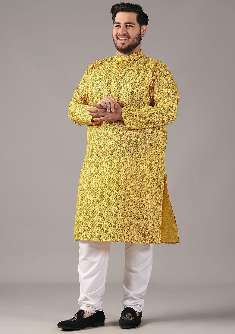 Mustard Ethnic Motifs Poly Blend Kurta Set For Men
