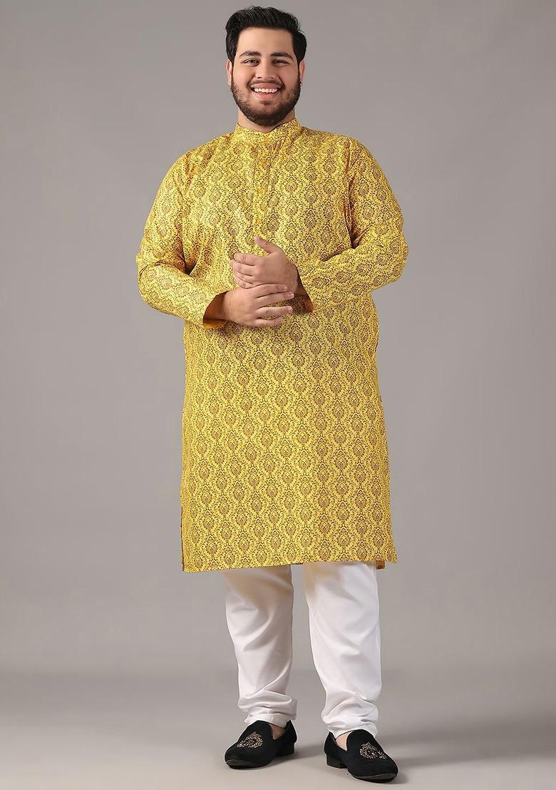 Mustard Ethnic Motifs Poly Blend Kurta Set For Men