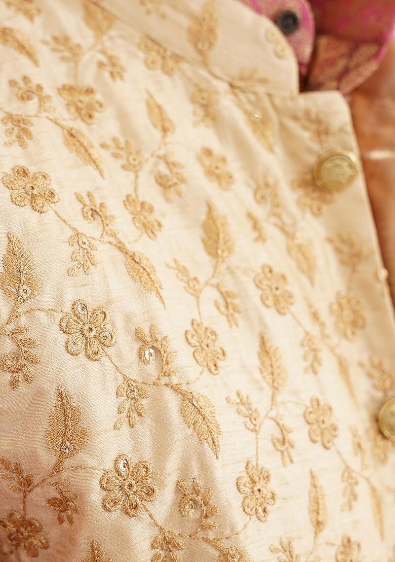 Pink Ethnic Motifs Poly Blend Kurta Set For Men